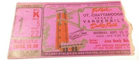1973 Vanderbilt Commodores UT Chatttanooga Football Ticket Stub Cover