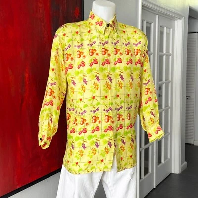 GIANNI VERSACE silk shirt Fruits print size 46 from S/S 1995 light yellow-green - Image 1 of 4