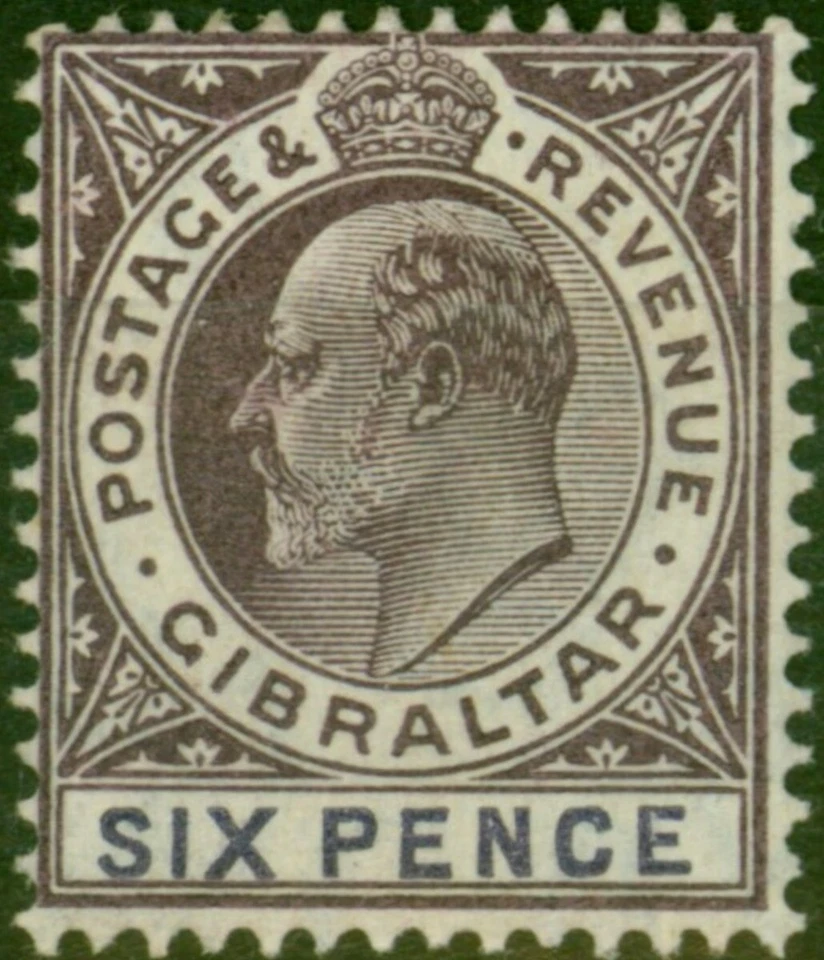 Gibraltar 1908 6d Dull Purple & Violet SG60a Chalk Fine & Fresh MM (2) - Image 1 of 1