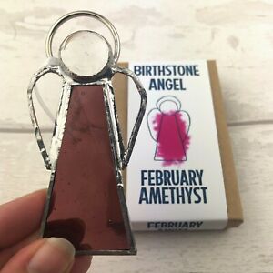 Stained Glass Birthstone Angel-  February Birthday Gift - Amethyst Sun Catcher