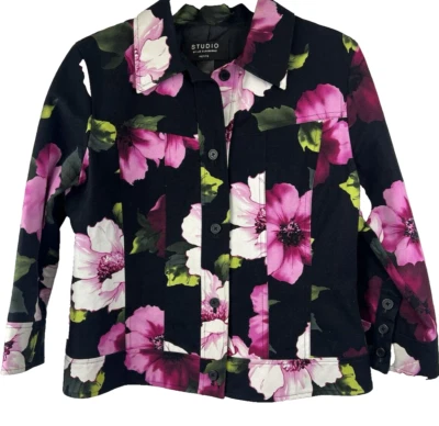 Chaqueta para mujer Studio by Liz Claiborne talla 8 pequeña negra rosa floral blazer Foto 1 de 4