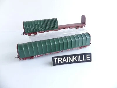 6751 / 6753 JOUEF FRANCE / 2 WAGONS A BOGIES PLAT A DOSSIER DEMI BACHE ET BACHE - Photo 1/4