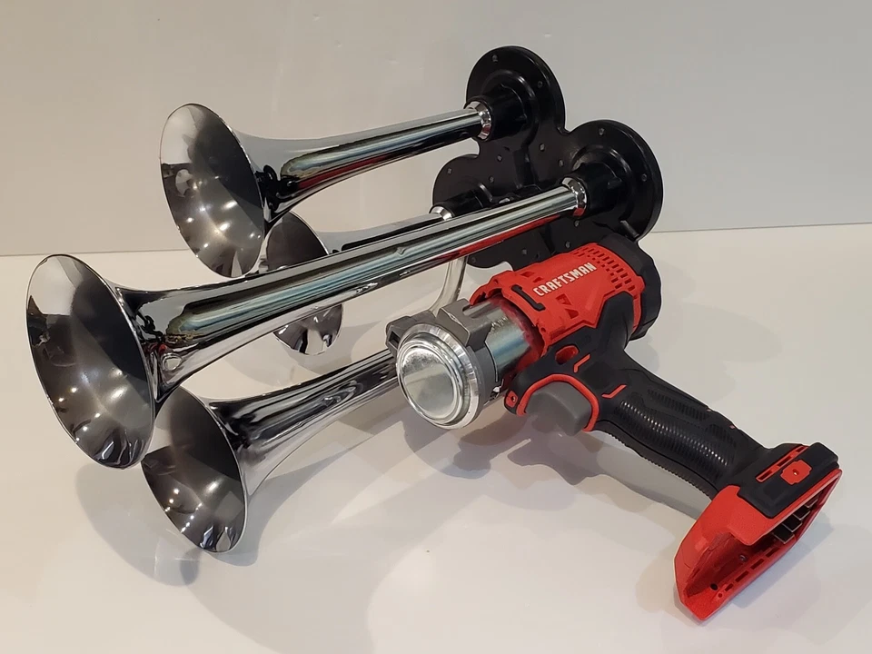 CRAFTSMAN V20 Li-ion Power Air Horn,Train Horn Compressor, QUAD Metal Chrome 20V - Image 1 of 4