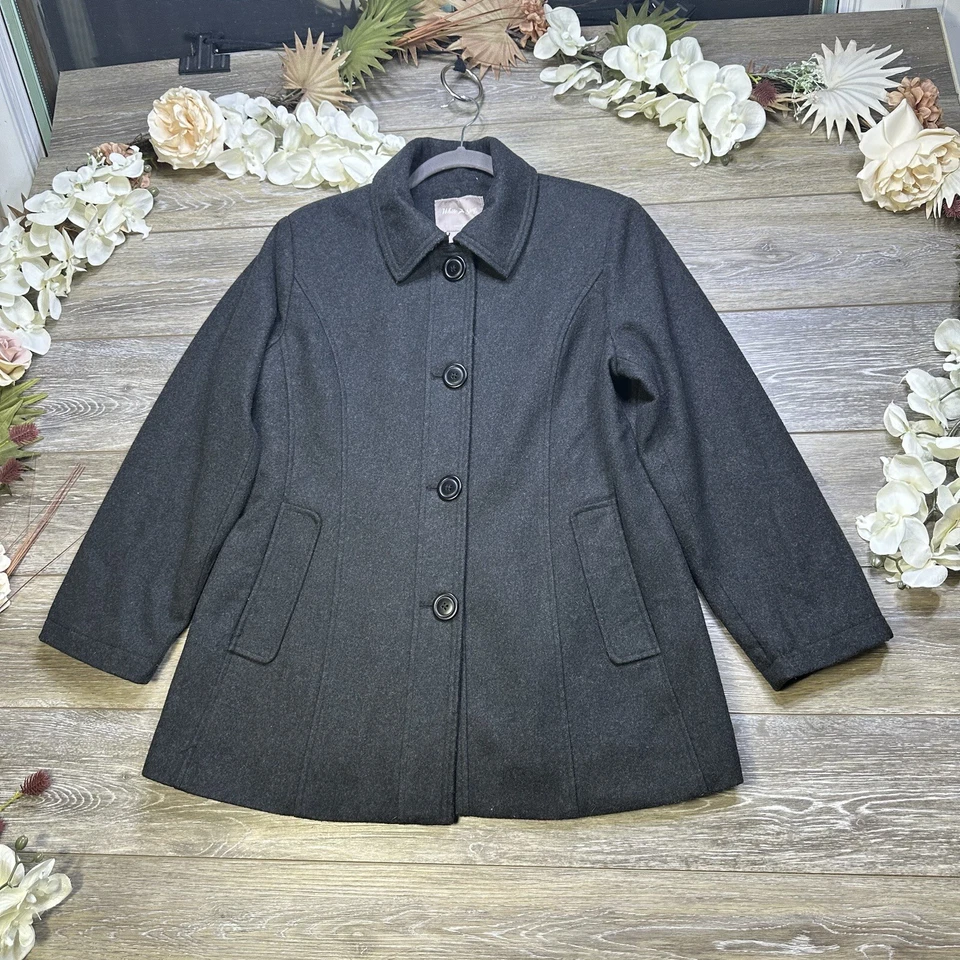 Abrigo BLANCO STAG Talla Grande 12-14 Mujer Gris Oscuro Chaquetón Lana Sencillo Pecho Foto 1 de 4