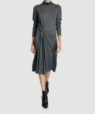 Vestido midi drapeado cuello alto manga larga gris Rag & Bone para mujer talla grande $375 Foto 1 de 3