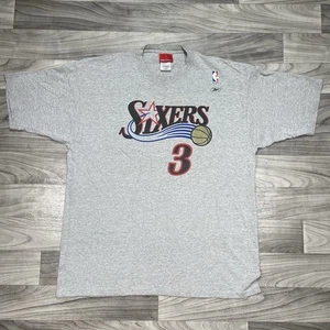 Vintage Reebok Allen Iverson # 3 Shirt Mens L NBA Philadelphia Sixers 76ers Gray - Picture 1 of 4