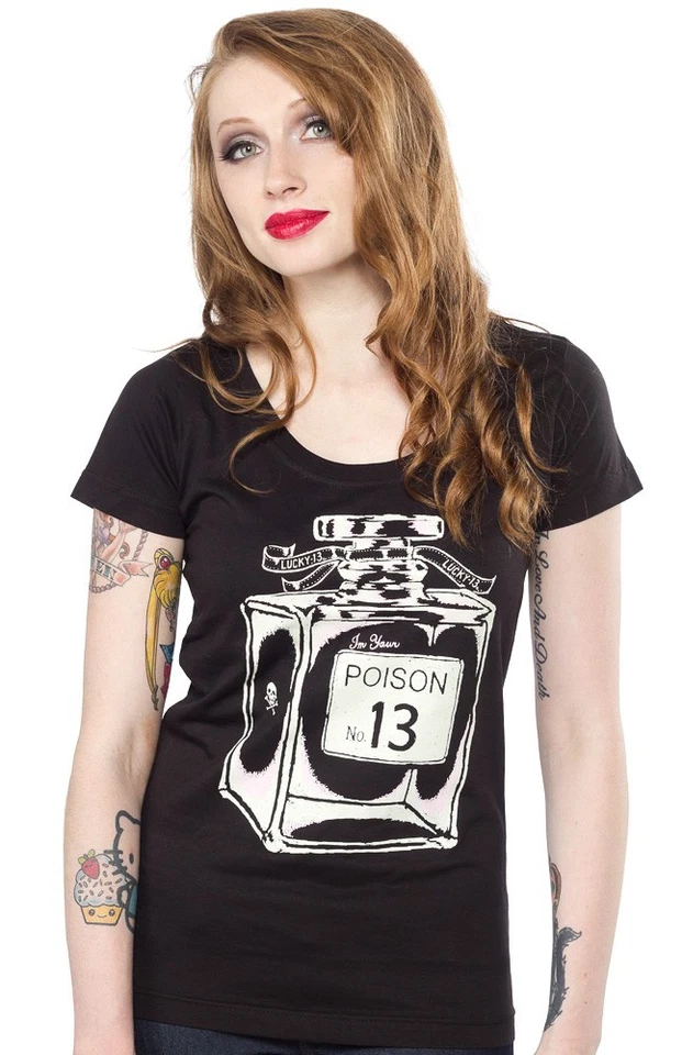Camiseta negra con cuello redondo Lucky 13 Poison Nº 13 para mujer Foto 1 de 1
