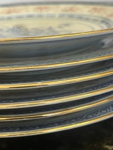 Set of 6 Jingdezhen Rice Grain Chinese Export Porcelain Dinner Plates – 25.5cm - Picture 1 of 6