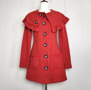 Anthropologie HWR Lana Hervida Suéter Abrigo Chaqueta Talla Pequeña Naranja Rojo Volantes - Imagen 1 de 18