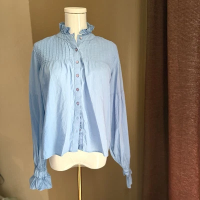  Blusa Rachel Zoe Mediana VIV Plisada con Volantes Botón Agujero para Llaveros Foto 1 de 4