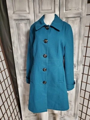 Merona Women wool blend flannel Trench coat Mod Jacket Teal Blue NWT L W/POCKETS - Image 1 of 4