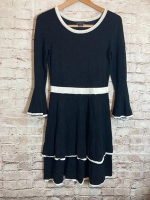 Liz Claiborne Sweater Dress Womens Small Black & White Bell Sleeve Ruffle Trim - Image 1 of 4