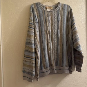 Norm Thompson Sweater Mens 2XL XXL Blue Beige Textured Knit Pullover Made Italy - Bild 1 von 9