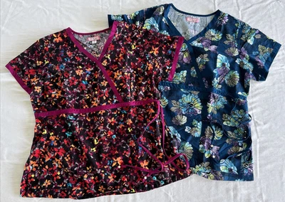 2 Koi Women's 3X Scrub Tops by Kathy Peterson Cotton Side Tie Waist Nurse - Image 1 of 4