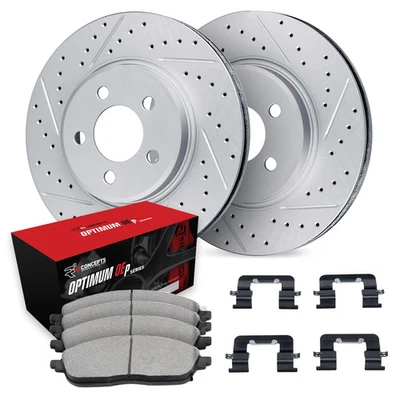 For Ford Mustang 15-20 Drilled & Slotted Front Brake Kit w Optimum Pads - Imagem 1 de 2
