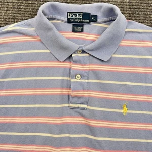 Vintage Polo Ralph Lauren Poloshirt Herren XL blau rosa gestreift 100% Baumwolle - Bild 1 von 7