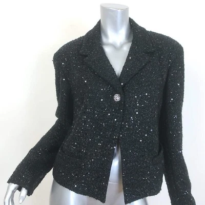 Chaqueta Chanel 24S Lentejuelas Tweed Un Botón Negra Mezcla Algodón Talla 42 Foto 1 de 4