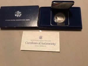 1987 S U.S. MINT CONSTITUTION PROOF SILVER DOLLAR COMMEMORATIVE IN BOX - Picture 1 of 2