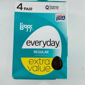 Leggs Everyday Regular Sheer Toe Suntan Size Q - 4 Pair Pantyhose New In Box - Picture 1 of 3