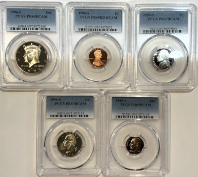 1996-S 5 Proof Set Date 5 Coin Newly Graded PCGS PR69 DCAM Perfect Gift - Image 1 of 2