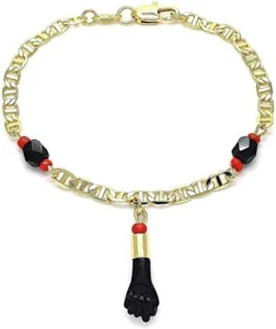 Azabache Charm Protection Bracelet Containing Figa Hand 14K Gold Filled 6" - Picture 1 of 7