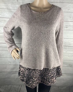 Belle France Sweater Small Pale Lavender Knit Black Purple Leopard Print Layered - Picture 1 of 12
