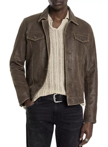 $698 Brand New NWT John Varvatos Andrew Leather Trucker Jacket EU50 US40 - Picture 1 of 13