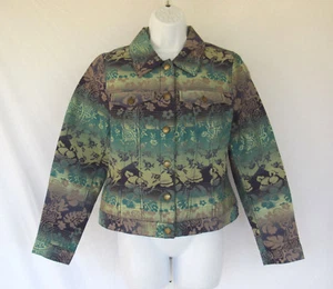 CARIBBEAN JOE MEDIUM FLORAL JACKET ENGRAVED BRASS BUTTONS LIGHT SHEEN COTTON - Picture 1 of 12