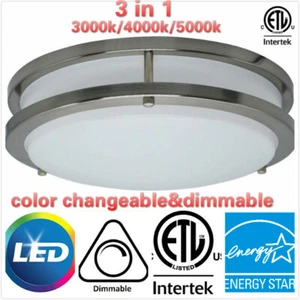 12/14/16 Inch 5 in1 DOUBLE RING Brushed Nickel Flush Mount Ceiling Lamp3/4/5/6K - Picture 1 of 9