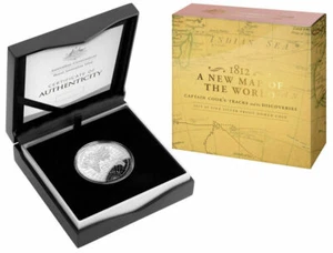 2019 $5 Silver Proof Domed Coin 1812 New Map of the World Captain Cook's Tracks - Imagen 1 de 4