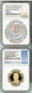 2015 - EISENHOWER  -  MEDAL AND  PROOF -  NGC PF 69 (FDOI)  AND MS 69 - PAIR - Picture 1 of 4