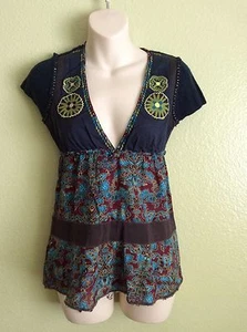 Top tunica Free People lavorato a maglia boho hippie taglio basso taglia 2 - Foto 1 di 8