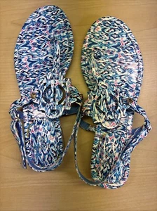 Crown And Ivy Girls Size 4 Wylie Thong Sandals Blue & Pink Paisley Print NWOT - Picture 1 of 4