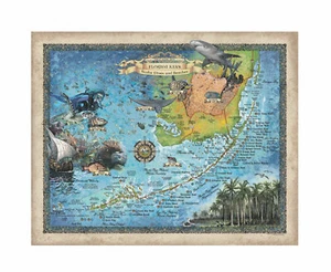 Scuba Dive & Snorkel Florida Keys Map Art Print Poster Wall-Unframed Home Decor - Picture 1 of 9