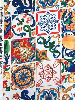 Hochwertig Majolika-Print Seide Satin Stoff Meterware von Mariotti Italien - Bild 1 von 4