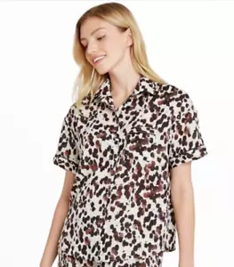 Top de pijama para mujer Stars Above talla S - manga corta botón frontal estampado de leopardo - Imagen 1 de 8