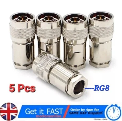 5pcs N Type Male Plug for RG213 LMR400 Westflex 103 RG8, Clamp Compression Plug