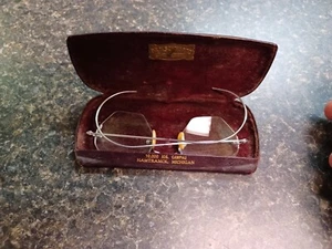 Antique Wire Rim Octagon Glasses W Case Dr. Schwartz - Picture 1 of 9