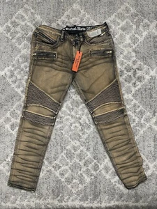 Rock Revival Moto Elliot Brown Black Zippers Jeans Men's Size 36 X 32 - Picture 1 of 6