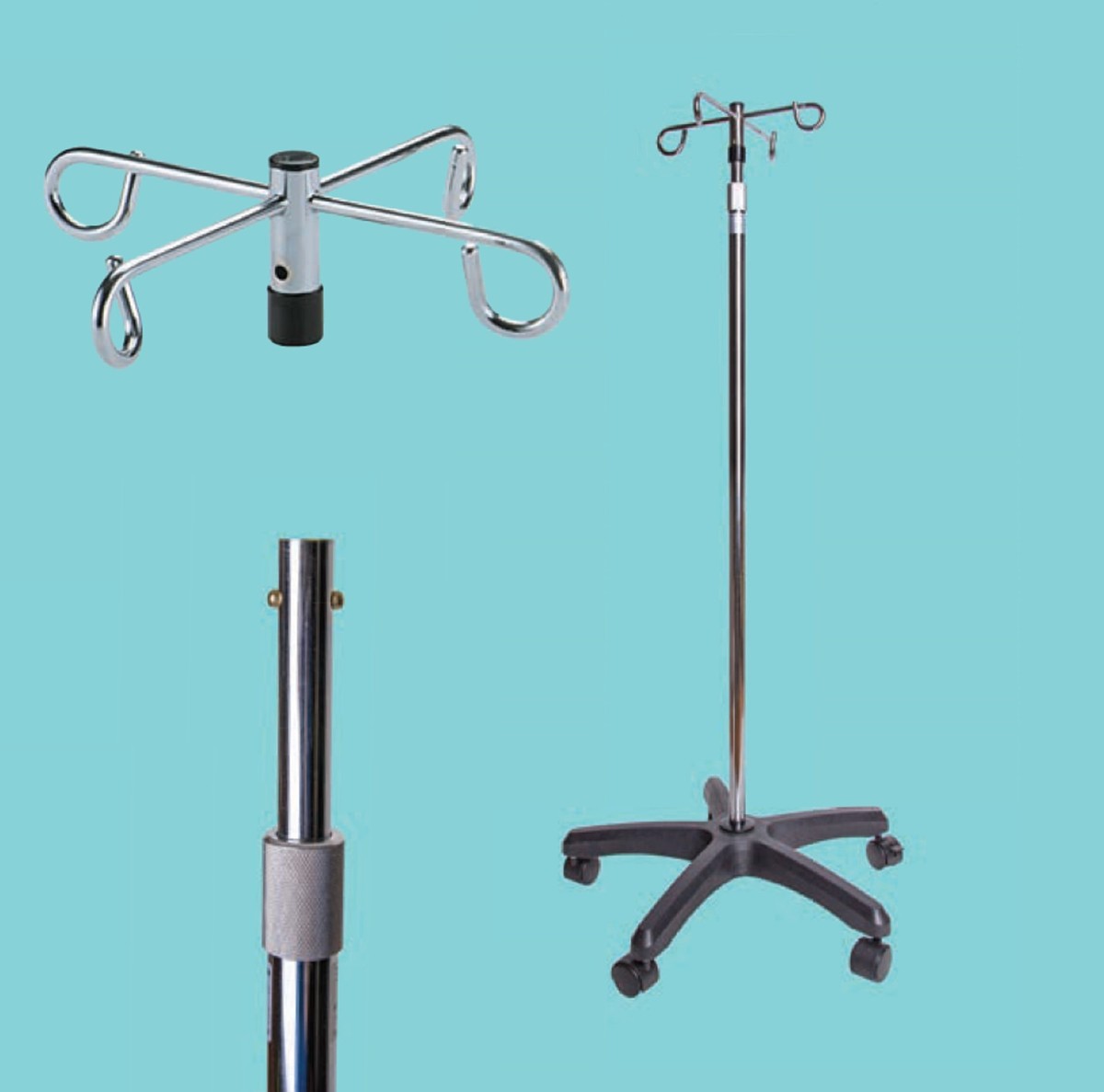 Produktbild von Haushalts-Infusionsständer Mit 2 Haken Für Die Heimklinik, Verstellbarer Infusionsständer, Infusionshalter, Höhenverstellbare Edelstahlhalterung, Stativbasis (210 Cm
