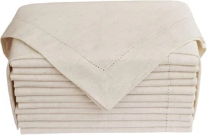 Linen Flax Cotton Cloth Dinner Napkin 20X20 Natural with Hemstitched, Set of 12 - Picture 1 of 12