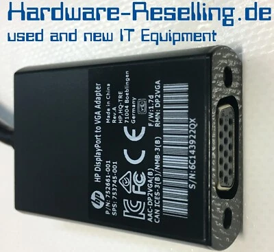 HP - Videokabel DisplayPort zu VGA (D-Sub) Schwarz 752661-001 - 752661-001 - neu - Bild 1 von 2