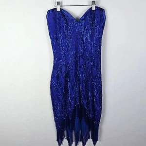 Vintage Vibrant Blue Beaded Swing Silk Dress - Picture 1 of 9