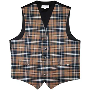 New Polyester Men Tuxedo Vest Waistcoat only plaid & checker brown wedding - Picture 1 of 3