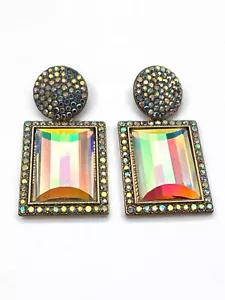 AB and Gold Rectangular Statement Earrings for Pierced Ears - Picture 1 of 5