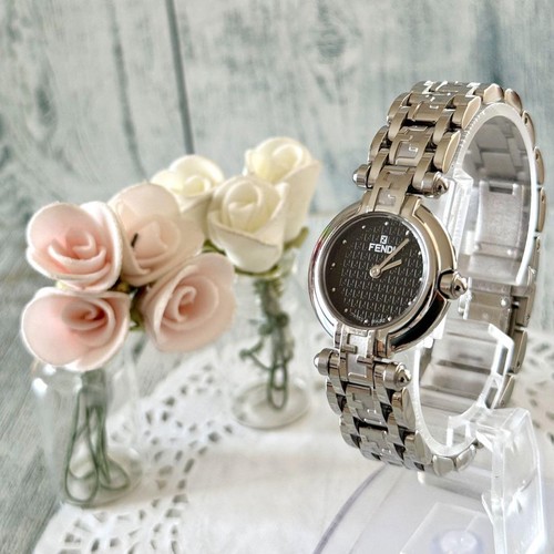 Orologio da polso donna FENDI 750L tono nero argento dal Giappone 103044K Authen