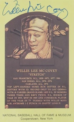 Willie McCovey Signed Gold HOF Plaque Postcard Yellow NY Giants Autograph JSA - Image 1 of 2