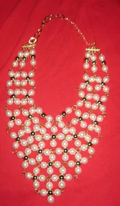 Faux Pearl & Gold Necklace Cascading Waterfall NWOT - Picture 1 of 3