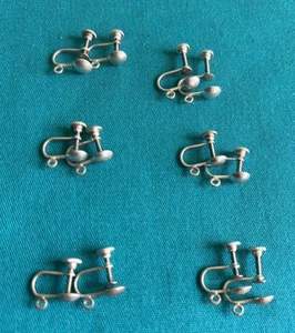 6 Pair Sterling Silver .925 Screw Back Earrings Findings add dangle NOS made US - Picture 1 of 8