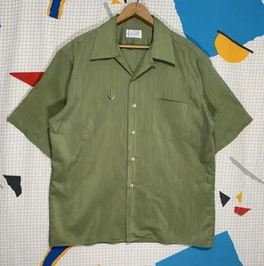 Camisa Towncraft Vintage Años 60 Cuello Lazo Penneys Verde Atómico Rockabilly MCM Grande - Imagen 1 de 11